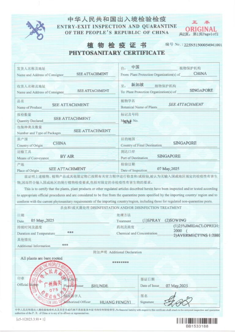 Phytosanitary certificate