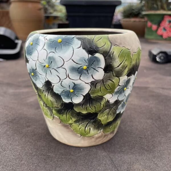 001. Purple Pottery Hand-painted Flower Pot–Flowers